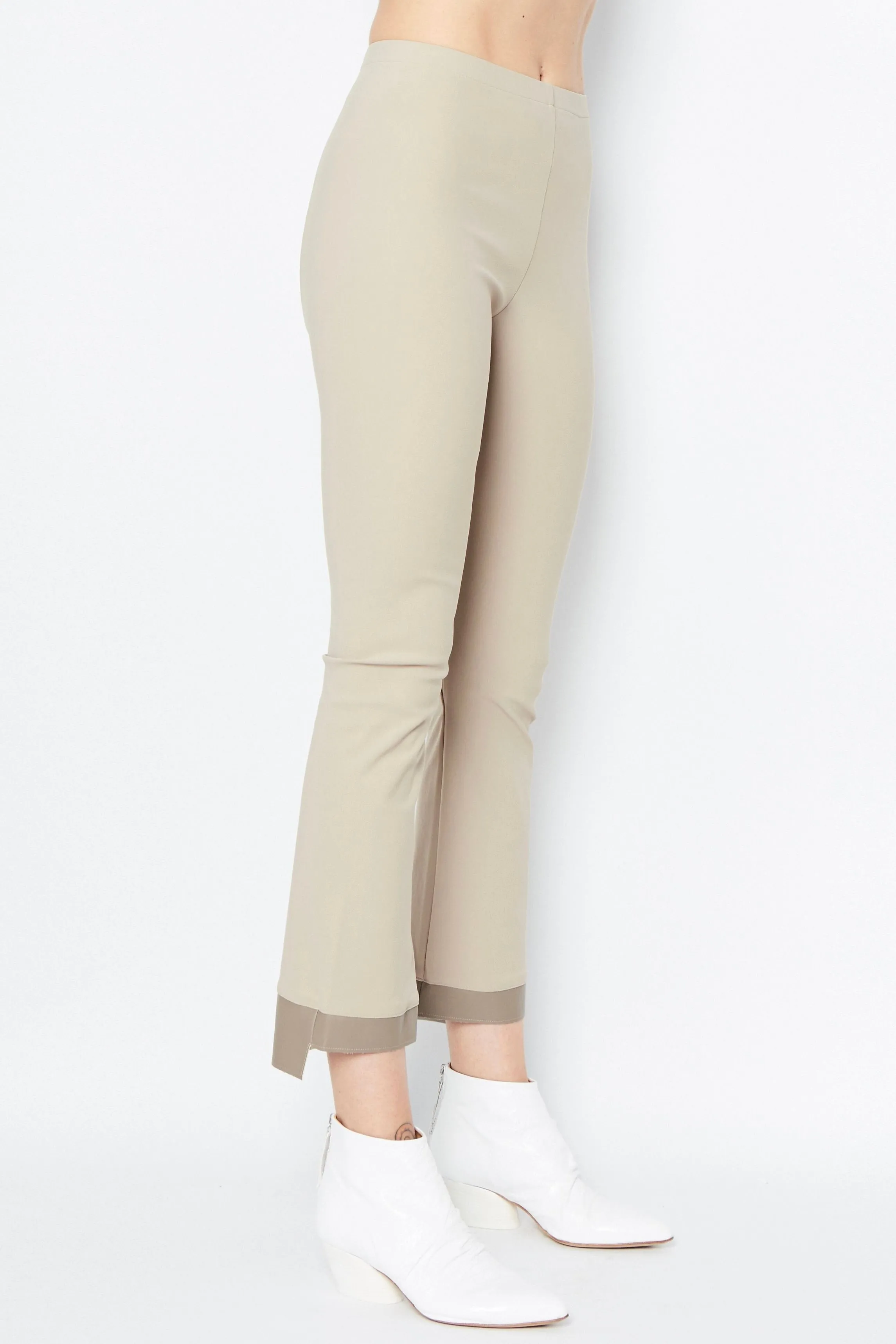 Leather Step Hem Cropped Flare Tech Stretch Leggings - OLGA