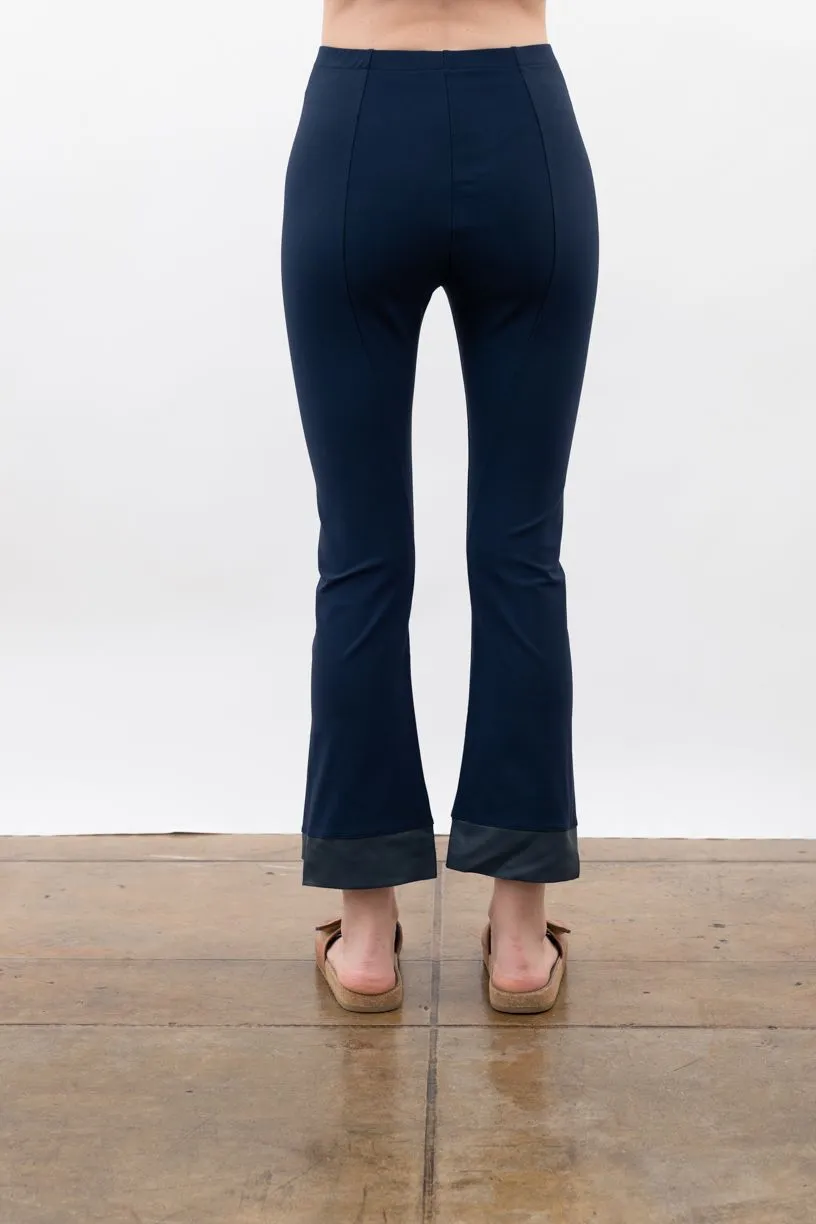 Leather Step Hem Cropped Flare Tech Stretch Leggings - OLGA