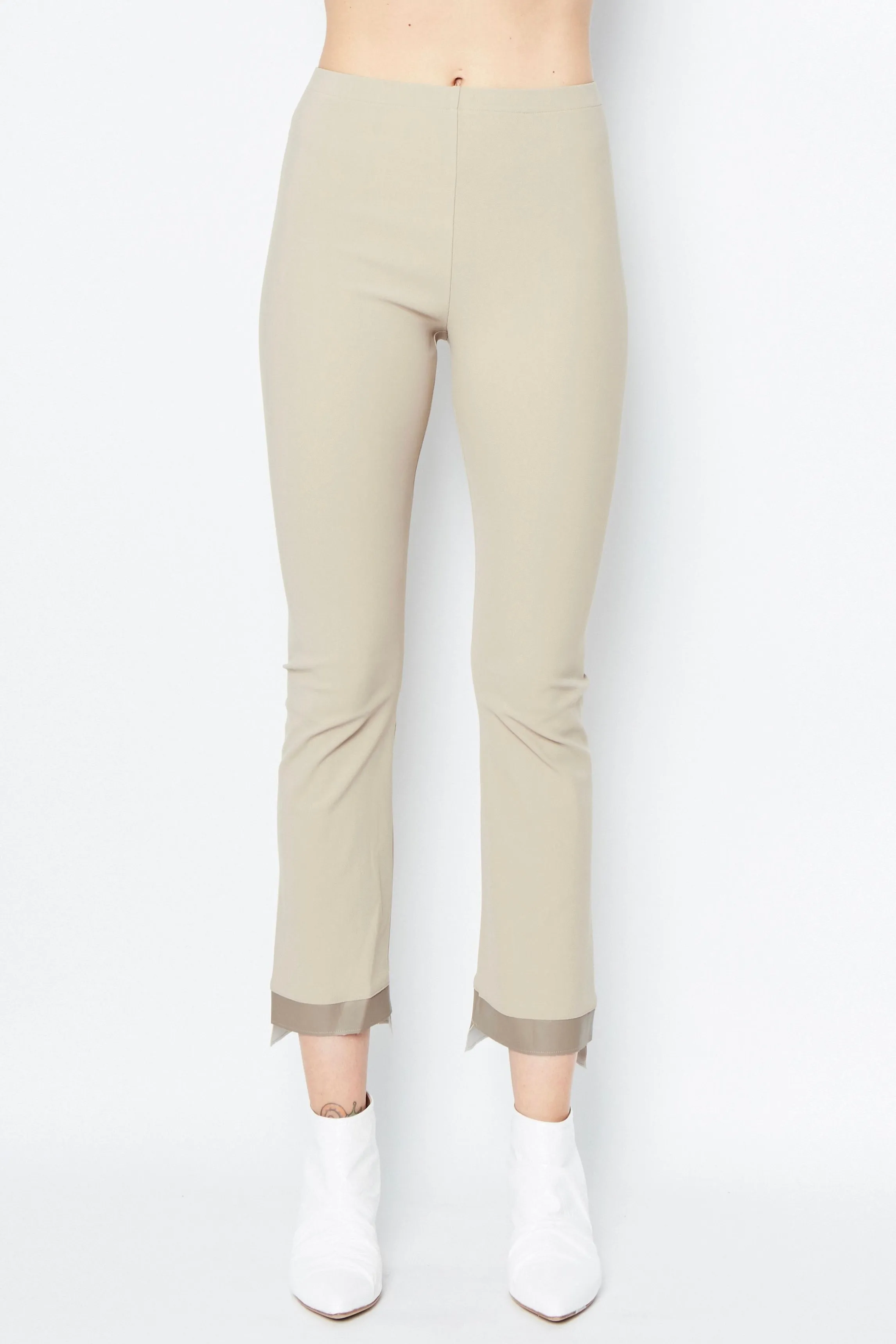Leather Step Hem Cropped Flare Tech Stretch Leggings - OLGA