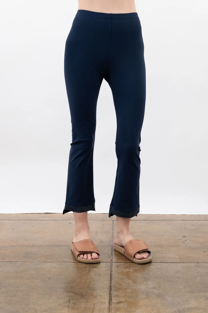 Leather Step Hem Cropped Flare Tech Stretch Leggings - OLGA