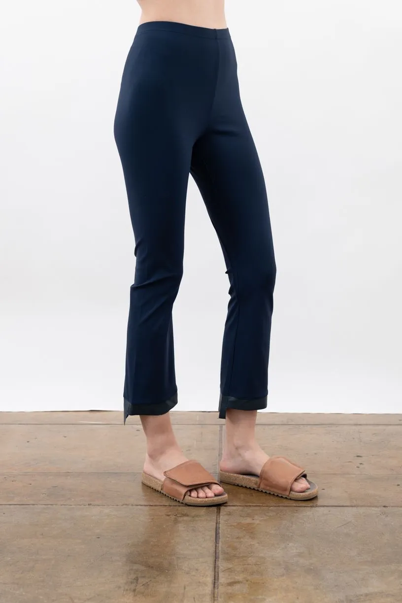 Leather Step Hem Cropped Flare Tech Stretch Leggings - OLGA