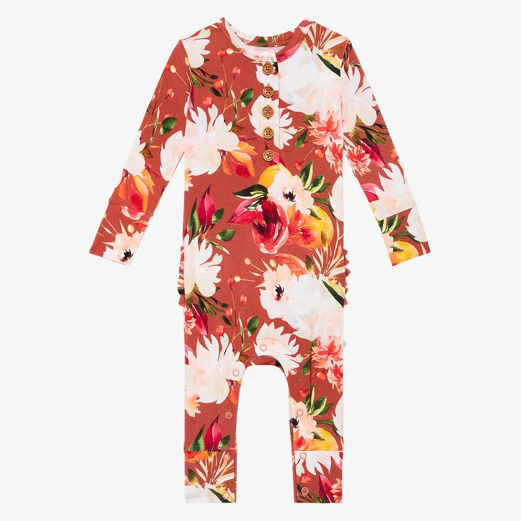 Leonora Long Sleeve Ruffled Henley Romper