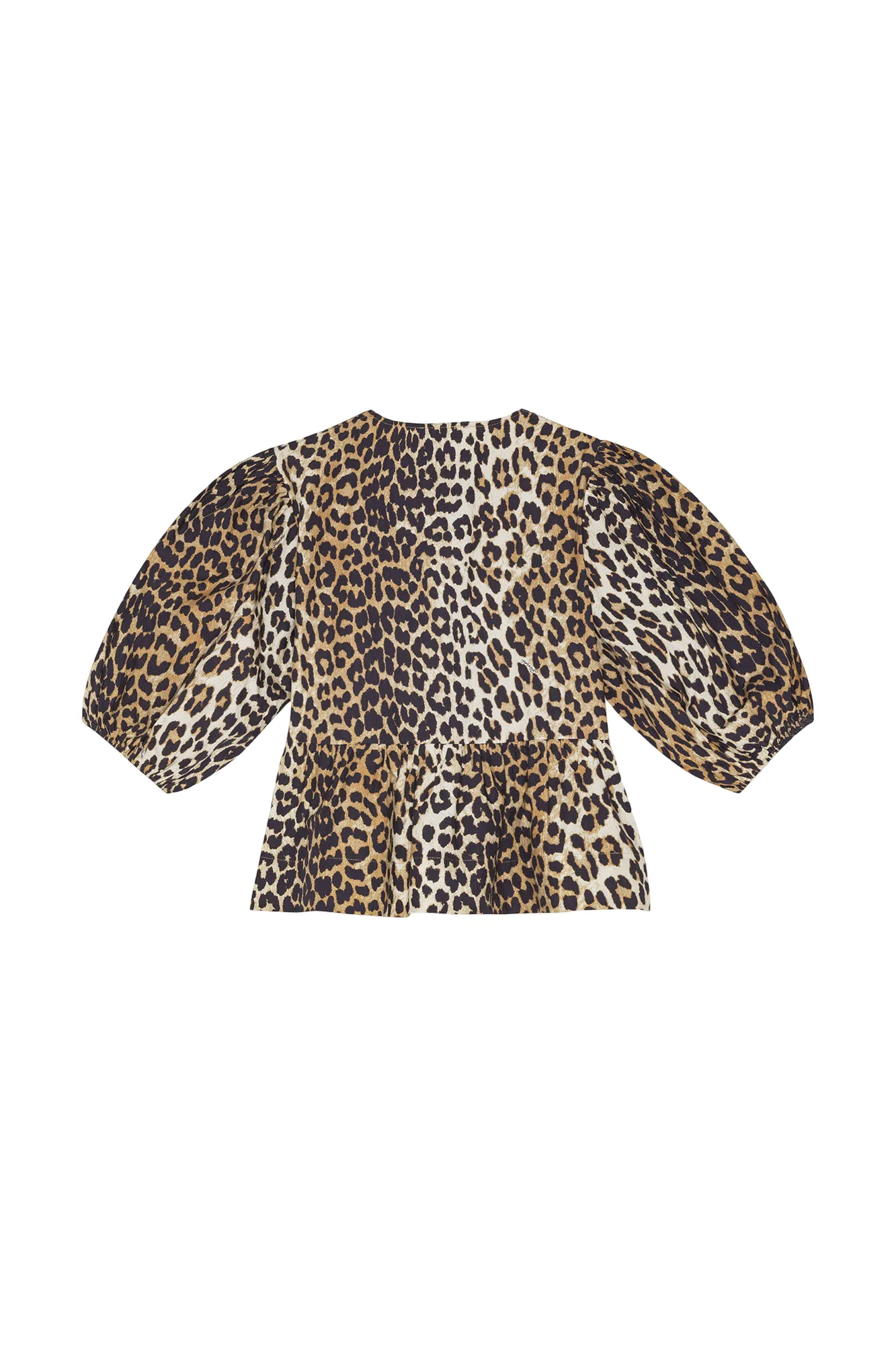 Leopard Cotton Poplin Peplum Tie Blouse