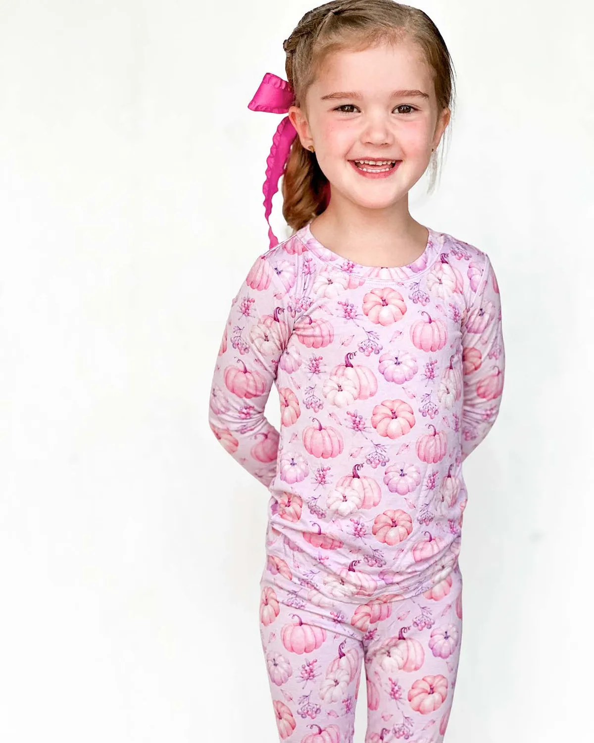 Lev Baby Autumn Pink Pumpkin Toddler Lounge  Long Sleeve Two Piece Jammies Pajamas