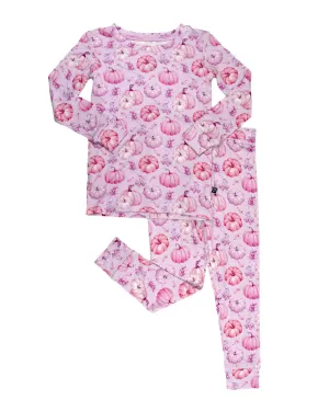 Lev Baby Autumn Pink Pumpkin Toddler Lounge  Long Sleeve Two Piece Jammies Pajamas