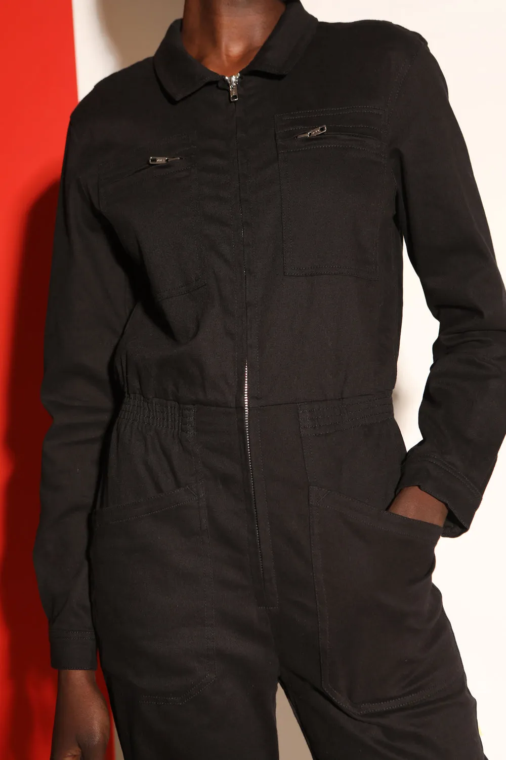 L.F.Markey Danny Longsleeve Stretch Drill Boilersuit Black