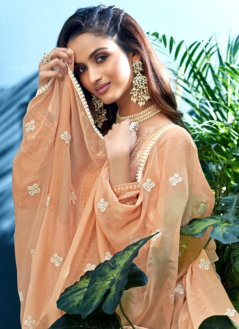 Light Orange Pearl Embroidered Palazzo Suit