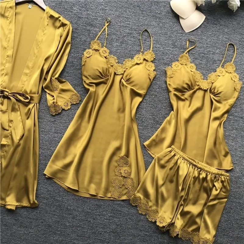 Light Yellow Satin Pajamas Set