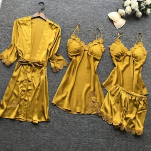 Light Yellow Satin Pajamas Set
