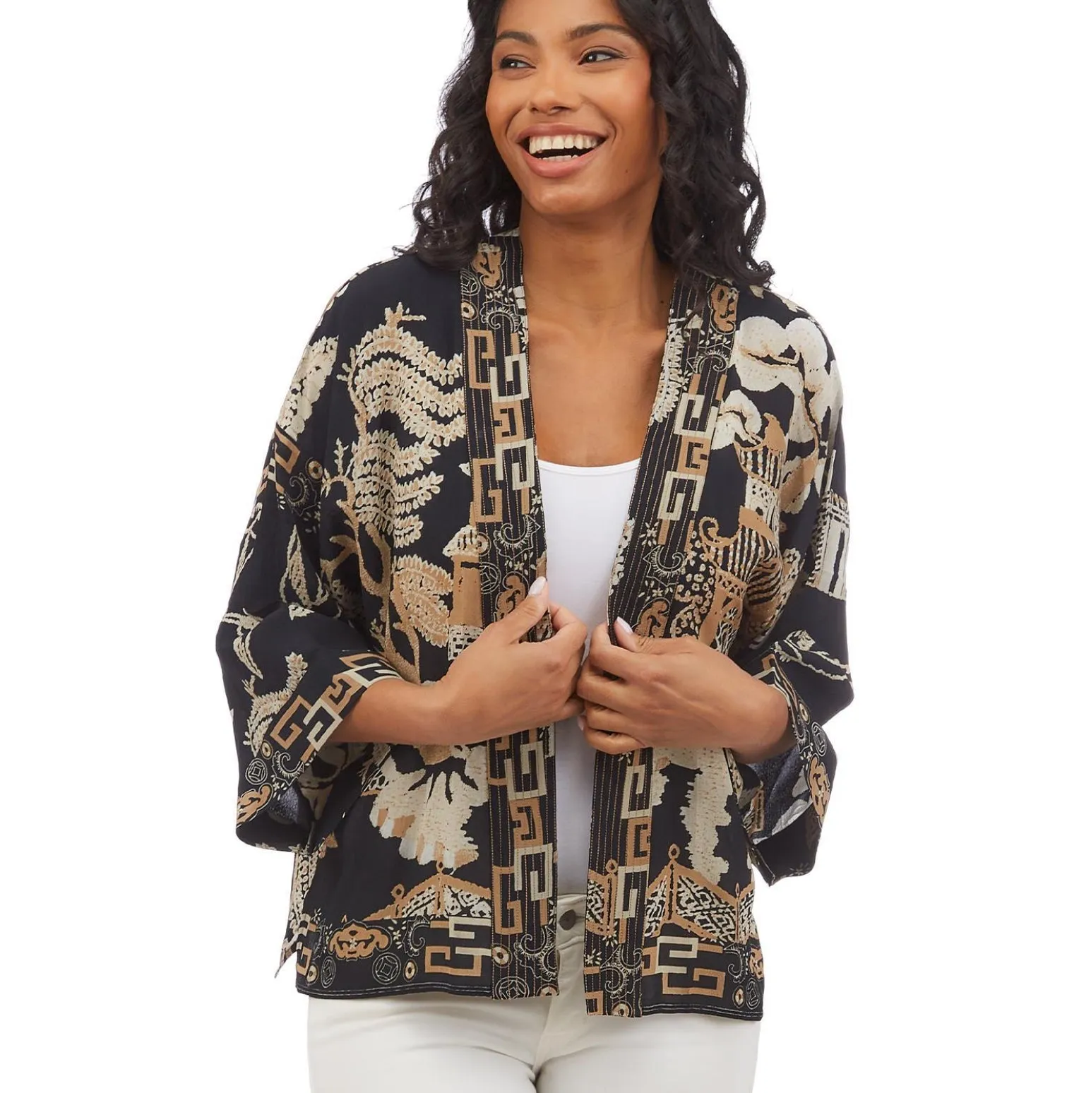 Lightweight Short Kimono - Giant Willow Black
