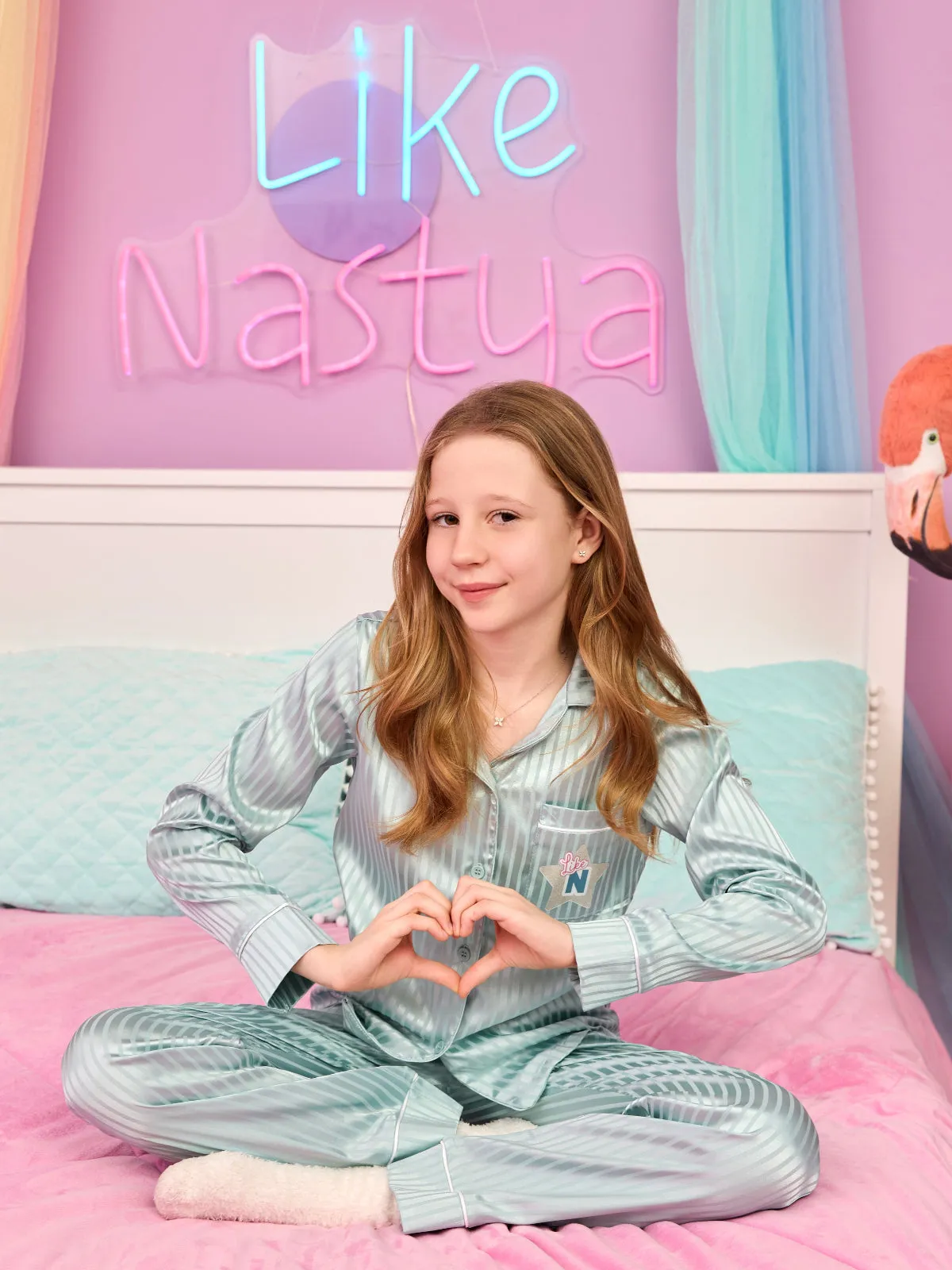 Like Nastya Minty Magic Satin Pajama Set