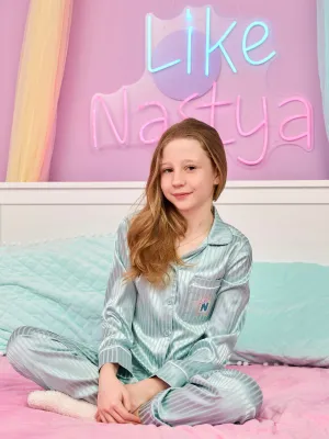 Like Nastya Minty Magic Satin Pajama Set