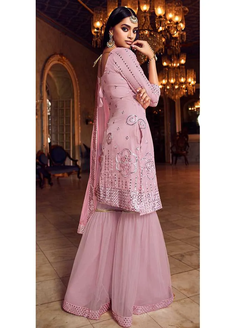 Lilac Mirror Embroidered Gharara Style Suit