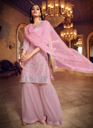 Lilac Mirror Embroidered Gharara Style Suit
