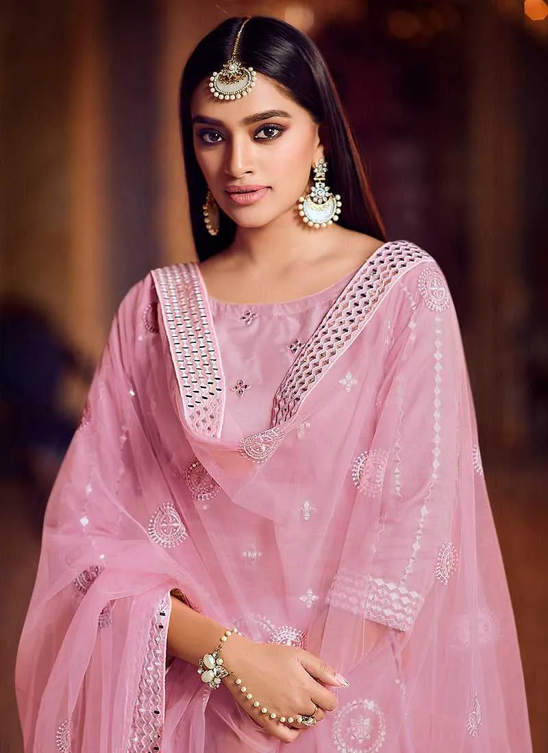 Lilac Mirror Embroidered Gharara Style Suit