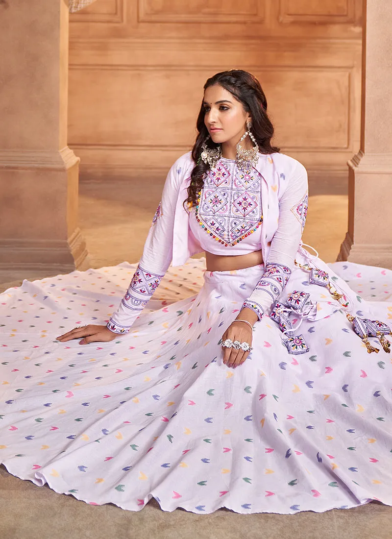 Lilac Purple Kutchi Embroidered Rajwadi Chaniya Choli