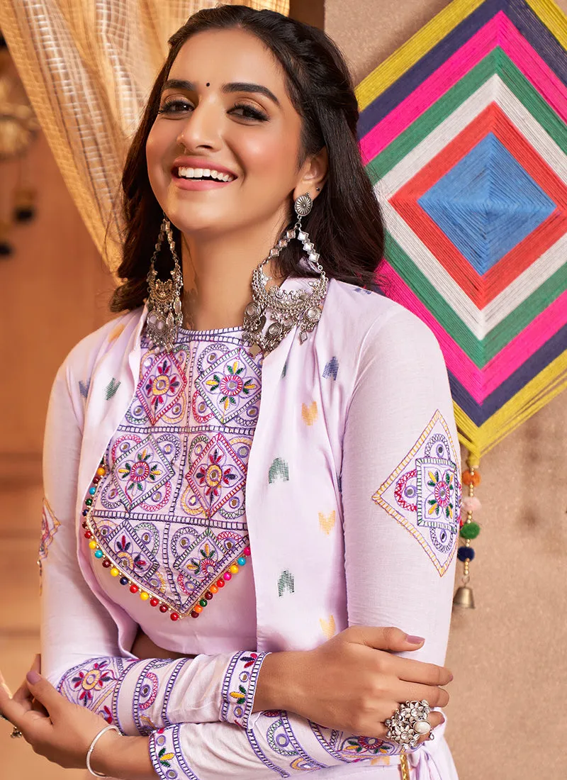 Lilac Purple Kutchi Embroidered Rajwadi Chaniya Choli