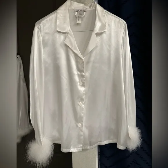 Linea Donatella's Marabou Satin Pajamas worn once  and Dry Cleaned