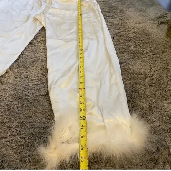 Linea Donatella's Marabou Satin Pajamas worn once  and Dry Cleaned