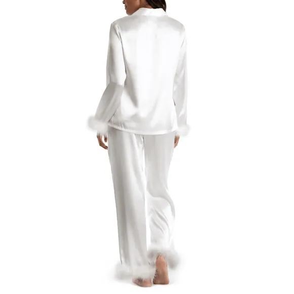 Linea Donatella's Marabou Satin Pajamas worn once  and Dry Cleaned