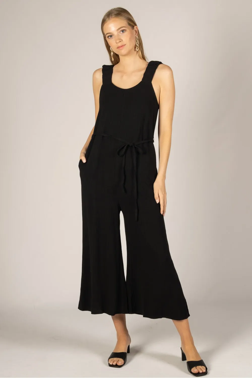 Linen Culotte Jumpsuit | Black