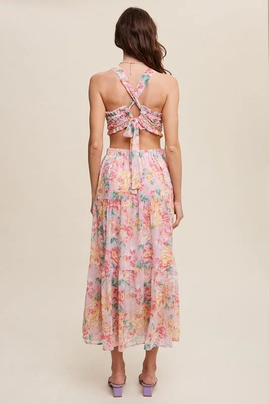 Listicle Floral Bubble Textured Two-Piece Style Maxi Dress