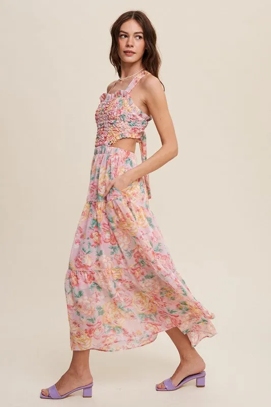 Listicle Floral Bubble Textured Two-Piece Style Maxi Dress