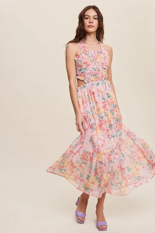 Listicle Floral Bubble Textured Two-Piece Style Maxi Dress