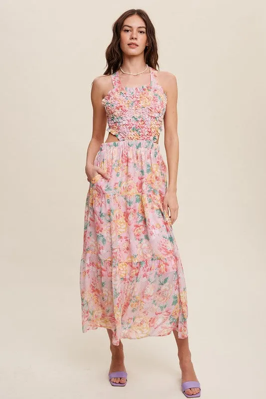 Listicle Floral Bubble Textured Two-Piece Style Maxi Dress