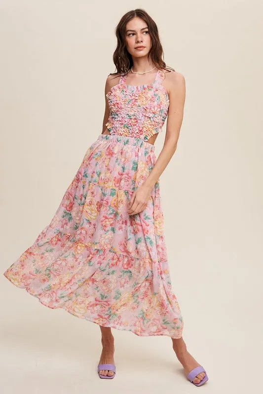Listicle Floral Bubble Textured Two-Piece Style Maxi Dress