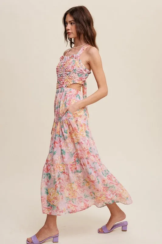 Listicle Floral Bubble Textured Two-Piece Style Maxi Dress