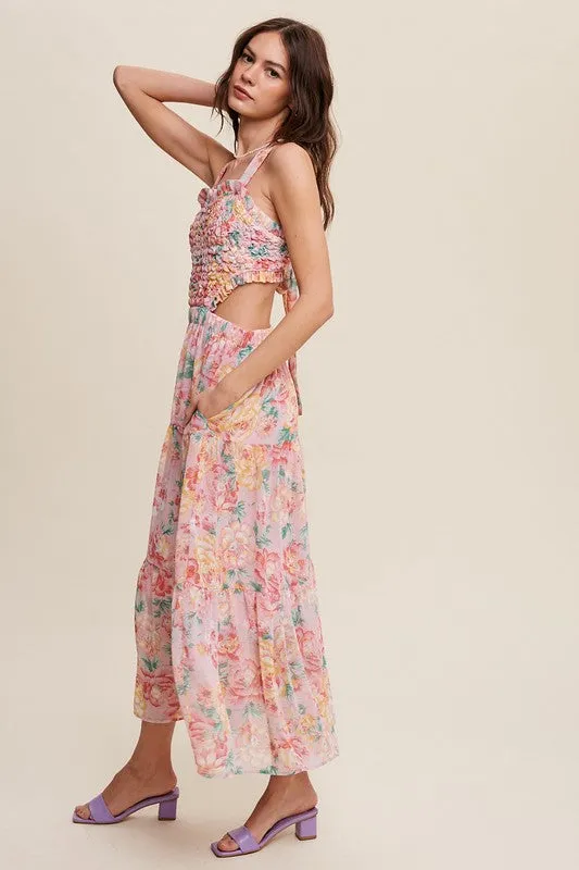 Listicle Floral Bubble Textured Two-Piece Style Maxi Dress