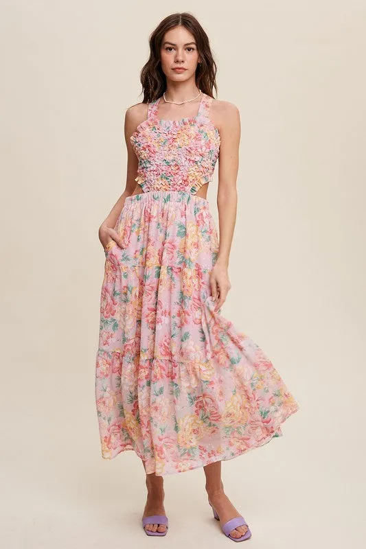Listicle Floral Bubble Textured Two-Piece Style Maxi Dress