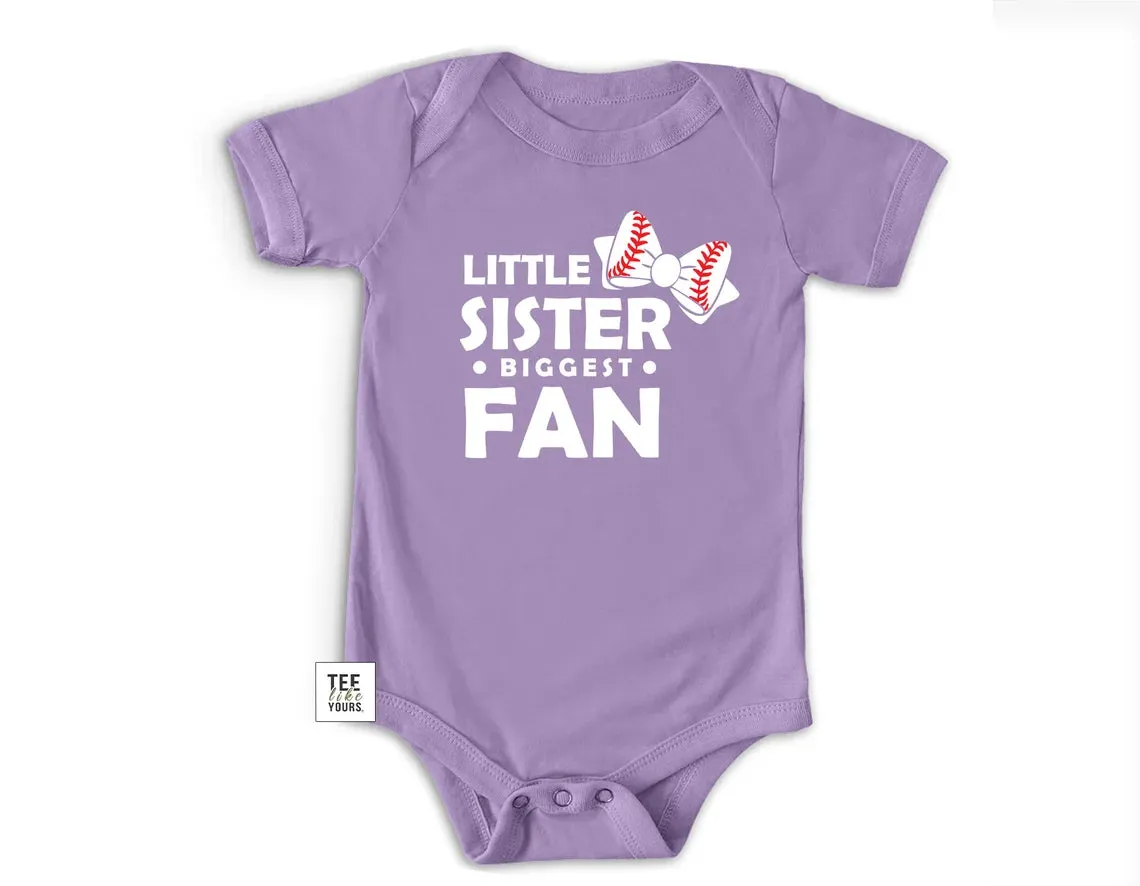Little Brother / Sister Biggest Fan - Funny Baseball Onesie / t-shirt for siblings.