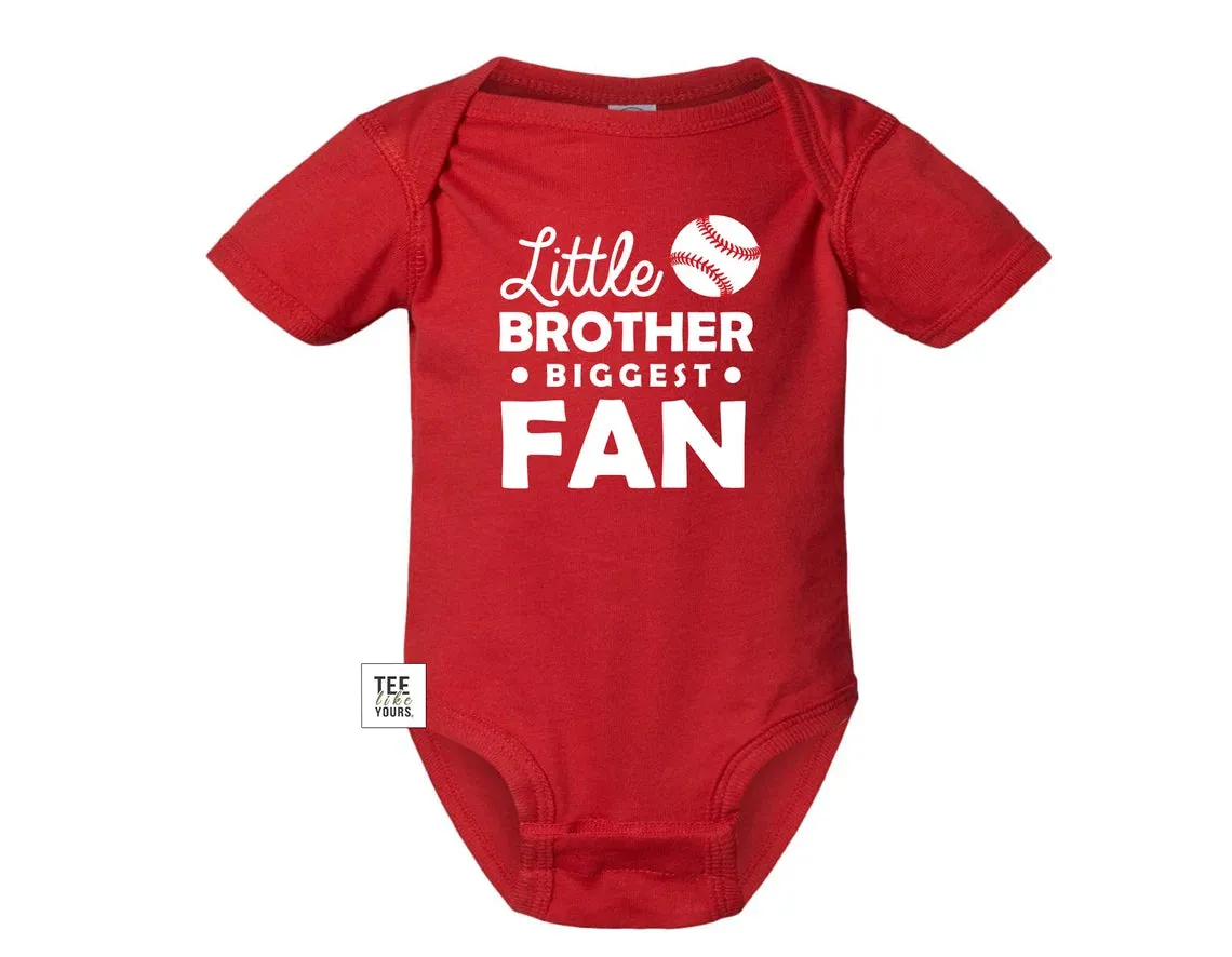 Little Brother / Sister Biggest Fan - Funny Baseball Onesie / t-shirt for siblings.