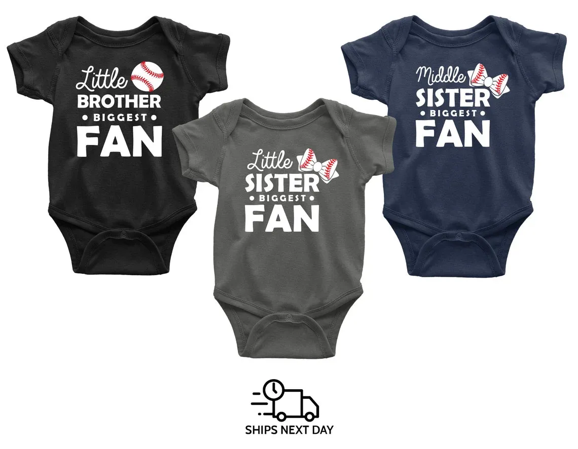 Little Brother / Sister Biggest Fan - Funny Baseball Onesie / t-shirt for siblings.