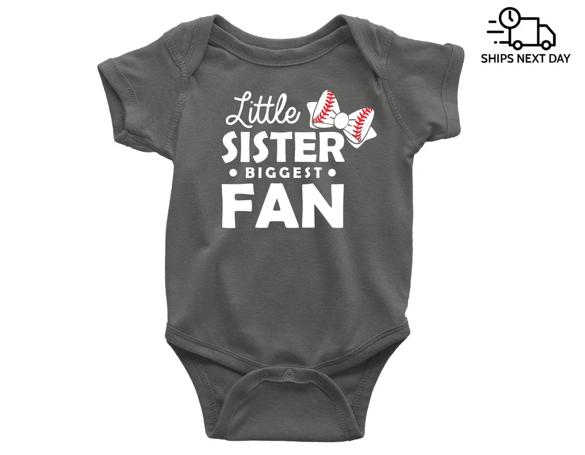 Little Brother / Sister Biggest Fan - Funny Baseball Onesie / t-shirt for siblings.