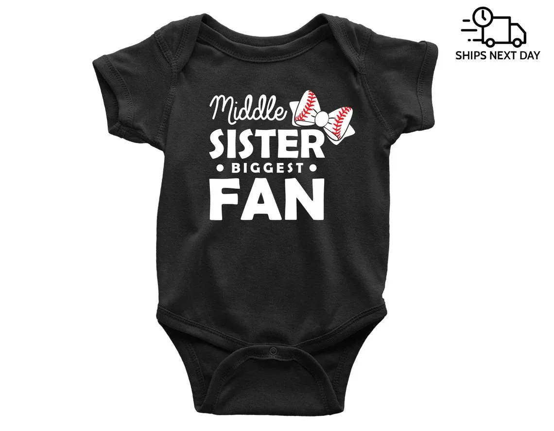 Little Brother / Sister Biggest Fan - Funny Baseball Onesie / t-shirt for siblings.