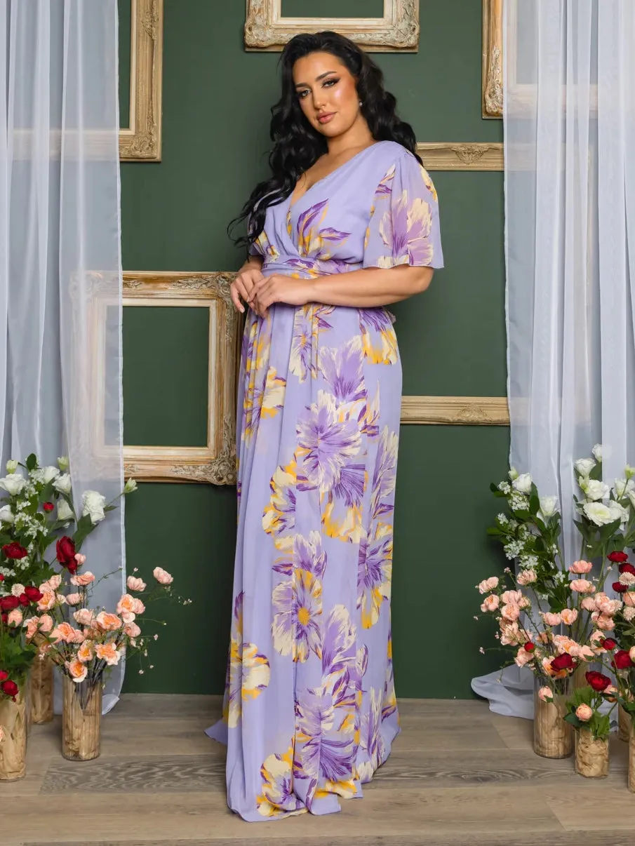 Liza Plus Size Chiffon Gown in Lavender Floral