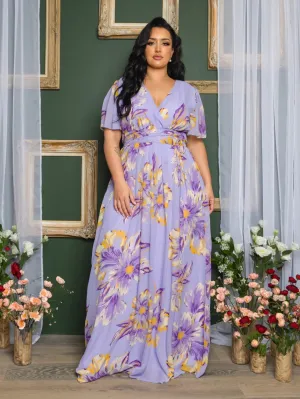 Liza Plus Size Chiffon Gown in Lavender Floral