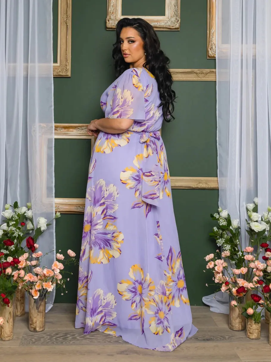 Liza Plus Size Chiffon Gown in Lavender Floral