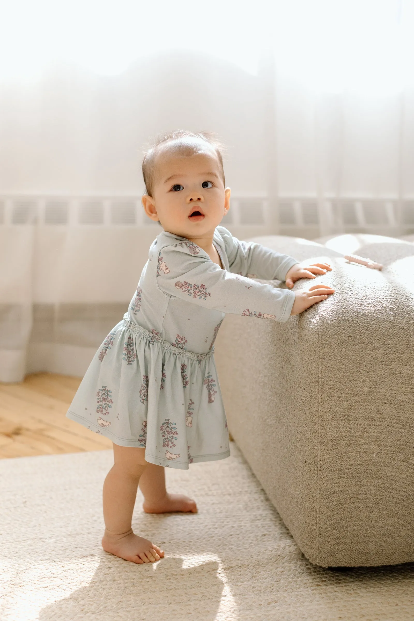 Long Sleeve Bodysuit Dress - Hedgehog Forest