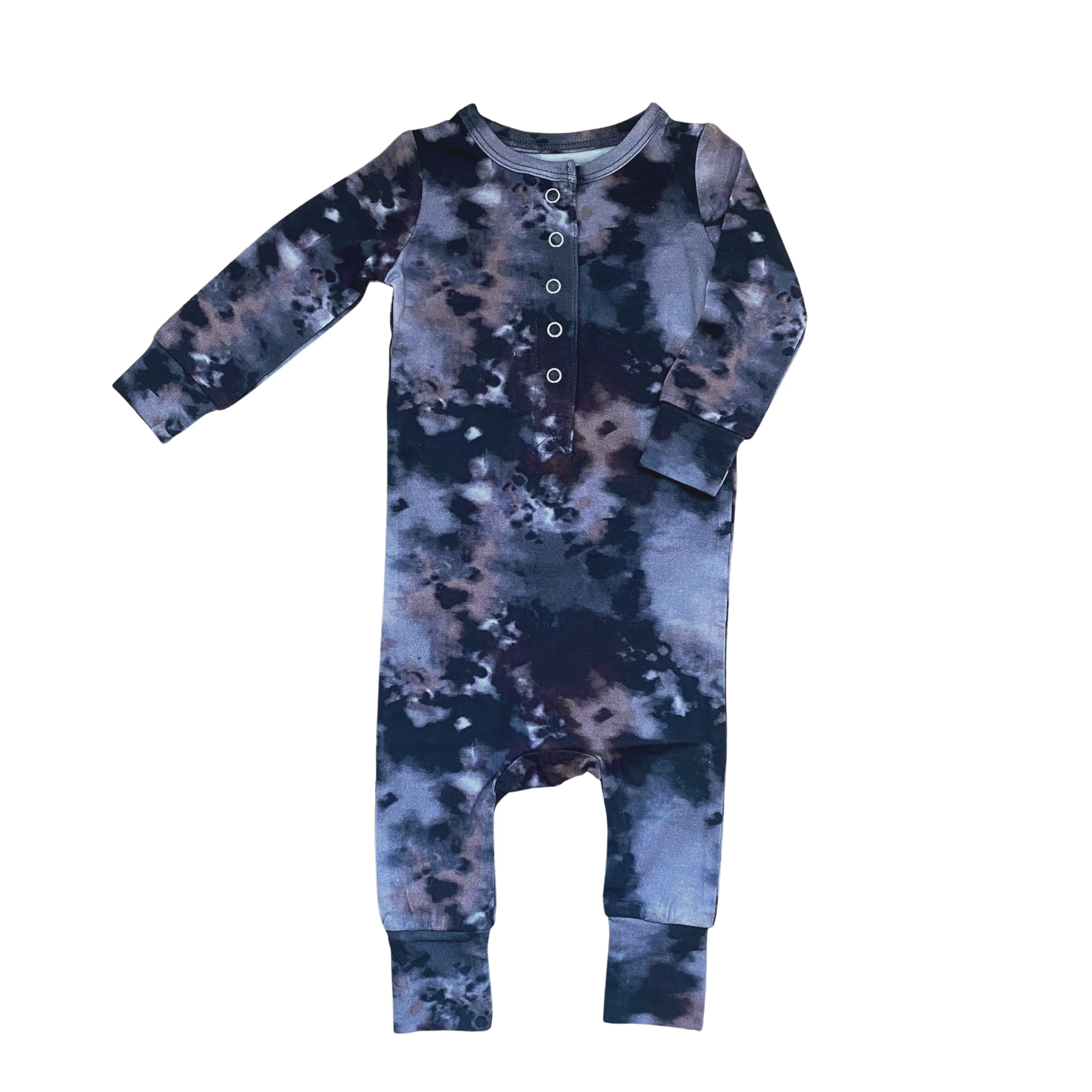 Long Sleeve Effortless Bamboo Romper - Stone Tie Dye