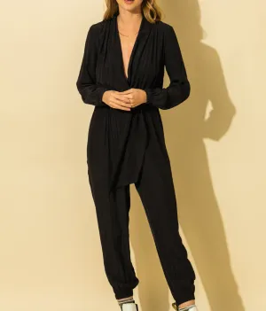 Long Sleeve Faux Wrap Jumpsuit