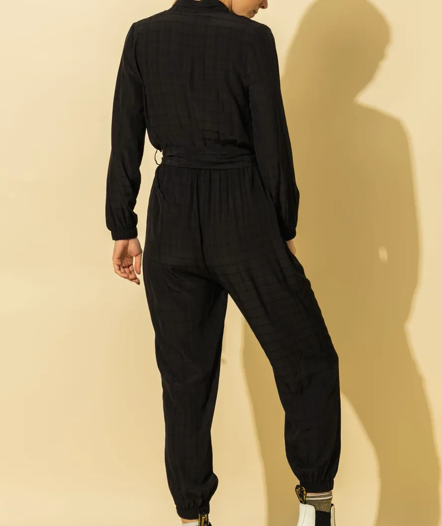 Long Sleeve Faux Wrap Jumpsuit
