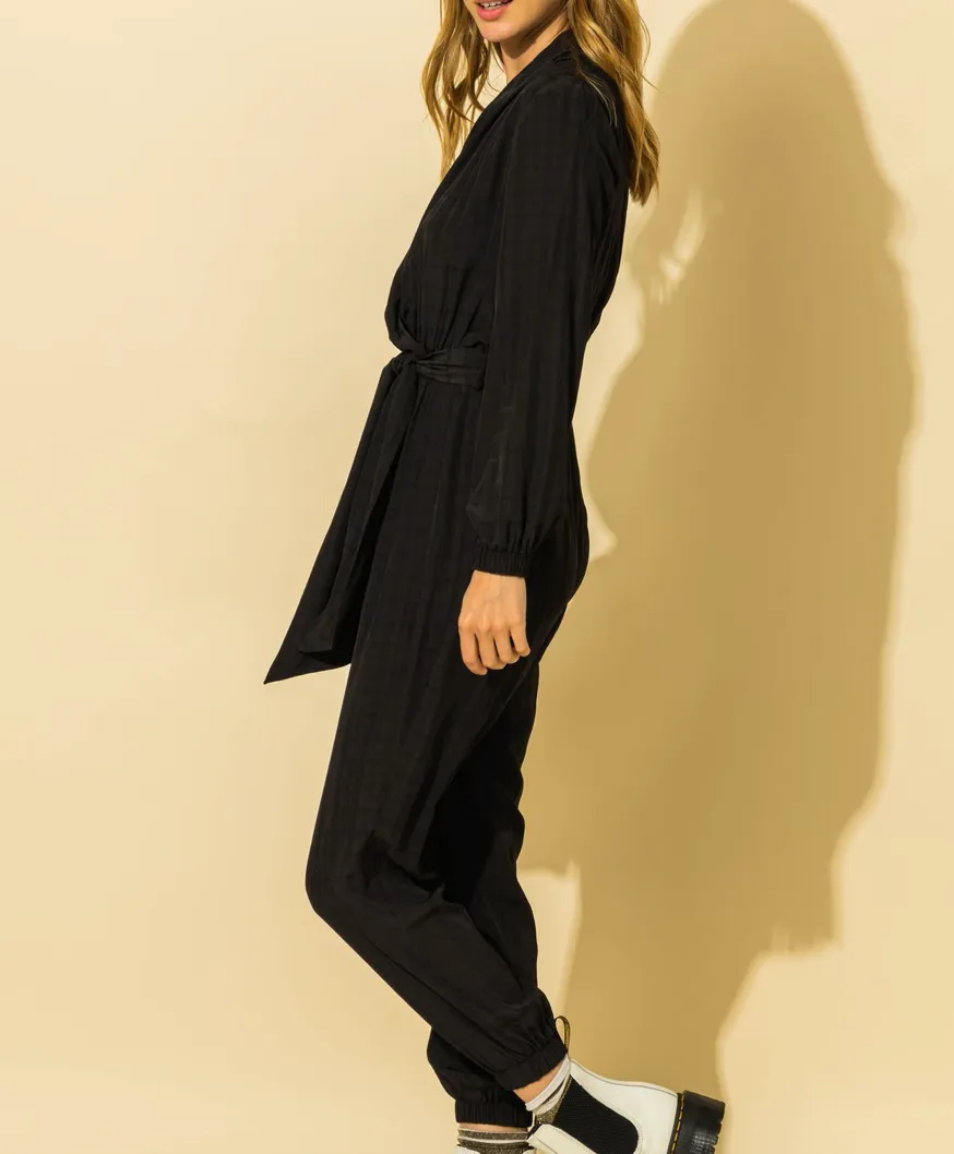 Long Sleeve Faux Wrap Jumpsuit