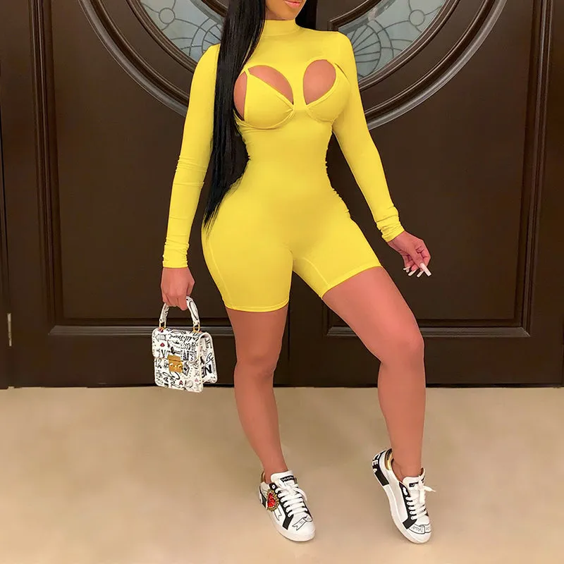 Long Sleeve Hollow Out Bodycon Romper
