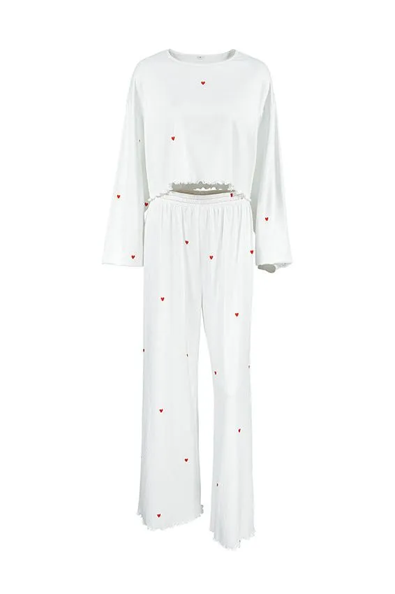 Long-sleeved Two-piece Crop Top And Pajamas