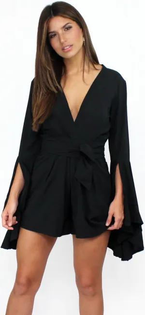 Love Ruffles Sleeves in Black Romper