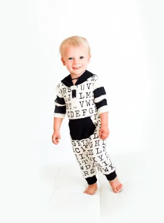 L'ovedbaby "Make a Statement" Organic Long Sleeve Romper--Beige Alphabet